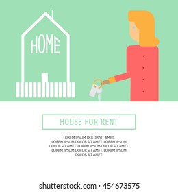 House for rent flat line poster. Flat linear vector design for hero or header image.House for rent ,real estate market concept. Property investment, buy, sell, rent house, apartment.