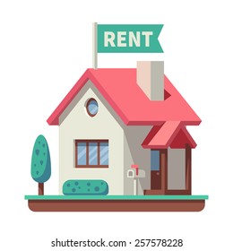 House For Rent. Flat Vector Volume Illustration.