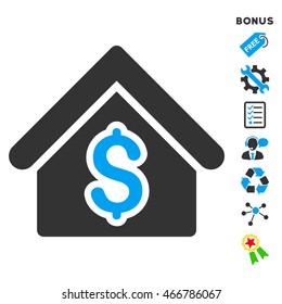 House Rent icon with bonus pictograms. Vector illustration style is flat iconic bicolor symbols, blue and gray colors, white background, rounded angles.