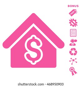 House Rent icon with bonus pictograms. Vector illustration style is flat iconic symbols, pink color, white background, rounded angles.