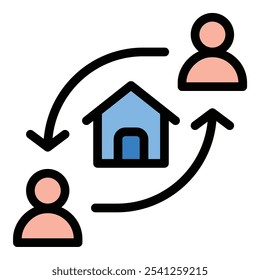 House Rent Icon Leasing Agreement in Flat Line Color Style