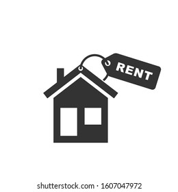 House For Rent Icon On White. Vector Sign In Flat Style