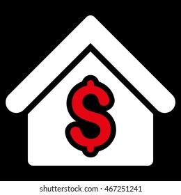 House Rent icon. Vector style is bicolor flat iconic symbol with rounded angles, red and white colors, black background.