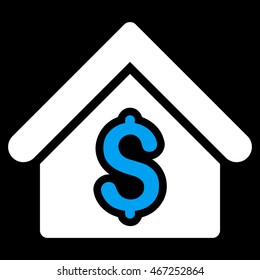 House Rent icon. Vector style is bicolor flat iconic symbol with rounded angles, blue and white colors, black background.