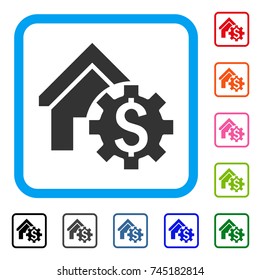 House Rent Options icon. Flat grey iconic symbol inside a blue rounded rectangular frame. Black, gray, green, blue, red, orange color additional versions of House Rent Options vector.
