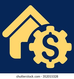 House Rent Options vector icon. Style is flat symbol, yellow color, rounded angles, blue background.