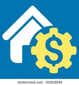 House Rent Options vector icon. Style is bicolor flat symbol, yellow and white colors, rounded angles, blue background.