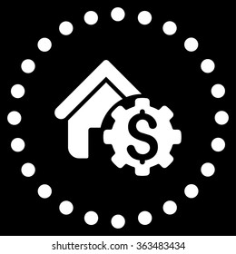 House Rent Options vector icon. Style is flat circled symbol, white color, rounded angles, black background.