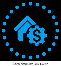 House Rent Options vector icon. Style is flat circled symbol, blue color, rounded angles, black background.