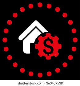 House Rent Options vector icon. Style is bicolor flat circled symbol, red and white colors, rounded angles, black background.