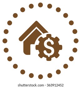 House Rent Options vector icon. Style is flat circled symbol, brown color, rounded angles, white background.