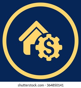 House Rent Options vector icon. Style is flat circled symbol, yellow color, rounded angles, blue background.