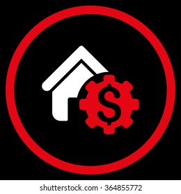 House Rent Options vector icon. Style is bicolor flat circled symbol, red and white colors, rounded angles, black background.
