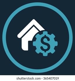 House Rent Options vector icon. Style is bicolor flat circled symbol, blue and white colors, rounded angles, dark blue background.