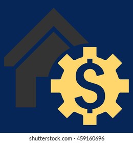 House Rent Options vector icon. Style is flat symbol, yellow color, blue background.