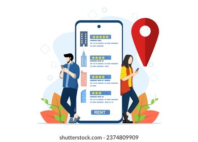 House for rent. People Rent Apartments with Online Services. Users Search for Apartments for Rent Online. Real Estate Rental Concept, Houses for Rent. Flat vector illustration on White Background.