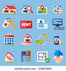 House rent and  and property tenancy icons set with real estate symbols isolated vector illustration