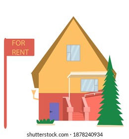 House for rent or for sale, cottage, vector illustration in flat style