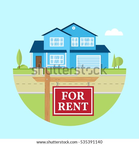 House for rent. Vector flat icon suburban american house. For web design and application interface, also useful for infographics. Family house icon isolated on white background. Real estate.