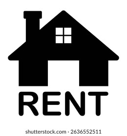 House for rent vector icon. Real estate, property rental, home leasing symbol. Black silhouette isolated on white background.