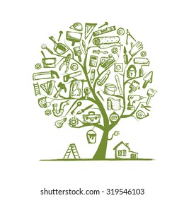 House repair, concept tree for your design. Vector illustration
