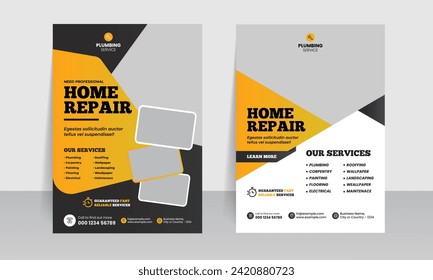 house repair design template with home repair construction handyman plumbing roofing service layout brochure page 