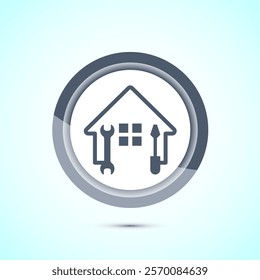 House repair icon design illustration. Home remodeling, repair or maintenance sign. Gray color button design