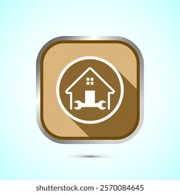 House repair icon design illustration. Home remodeling, repair or maintenance sign. Gold shadow button design