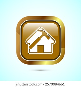 House repair icon design illustration. Home remodeling, repair or maintenance sign. Gold color square button design