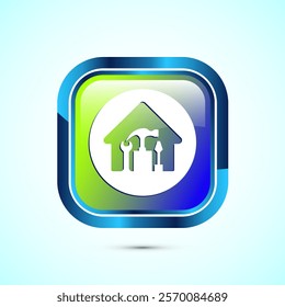House repair icon design illustration. Home remodeling, repair or maintenance sign. Glossy square button design