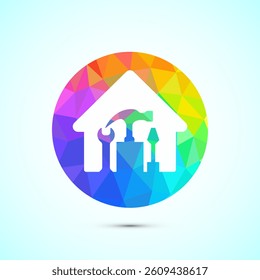 House repair icon design illustration. Home remodeling, repair or maintenance sign in low poly style
