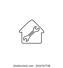 house repair icon, House repair icon in flat black line style, isolated on white background 