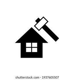 Hausreparatursymbol, Hausreparatursymbol auf schwarz-weißem Hintergrund 