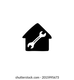 house repair icon, House repair icon in solid black flat shape glyph icon, isolated on white background 