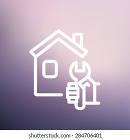 House repair icon thin line for web and mobile, modern minimalistic flat design. Vector white icon on gradient mesh background.