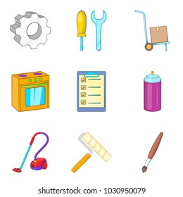House repair icons set. Cartoon set of 9 house repair vector icons for web isolated on white background