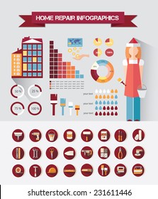 House repair infographic, set elements. Web icon set- home repair tools. Vector illustration