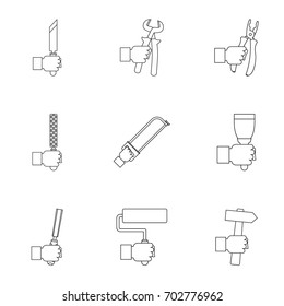 House repair instrument icon set. Outline set of 9 house repair instrument vector icons for web isolated on white background