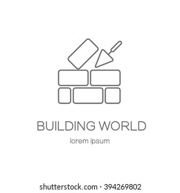 House repair logo. Cement trowel and brick wall isolated on white background. Logotype design templates. Modern easy to edit logo template. Vector logo design series.