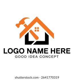 House repair logo with hammer isolated on white background