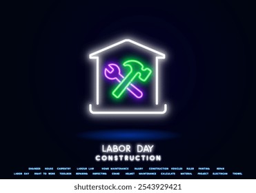 House repair logo. Home renovation project emblem. Wreck tool icon. Maintenance service sign. Isolated garage symbol. Labour force vector illustration.