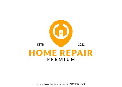 House repair logo. Wreck tool icon. Maintenance service sign. Isolated garage symbol.