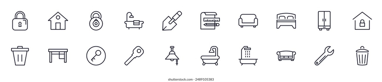House, repair, renovation web outline symbols collection for stores, shops, banners, design 