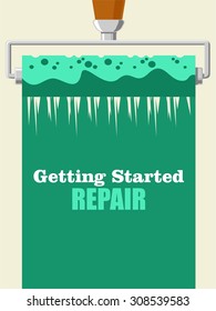 House repair. Retro poster in flat design style. roller paints the wall.