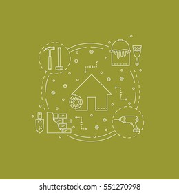 House repair round concept made in modern line style. Overhaul with repair tools. Flat icons isolated vector illustration.Can be used for infographics design, web elements.