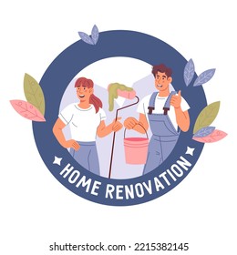 House repair service logo element. House repair and renovation works, maintenance services emblem or logo design, flat vector illustration isolated on white background.