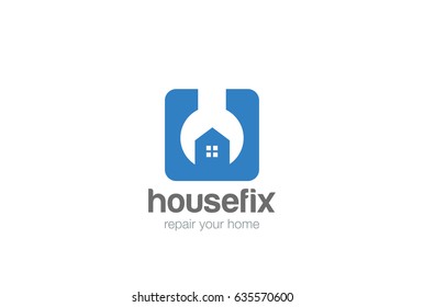 House Repair service Wrench Logo design vector template Negative space style.
Square shape Fix Home Logotype concept icon.