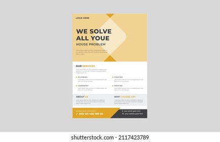 House Repair Services flyer, Home repair flyer banner bosters, Construction business flyer template.