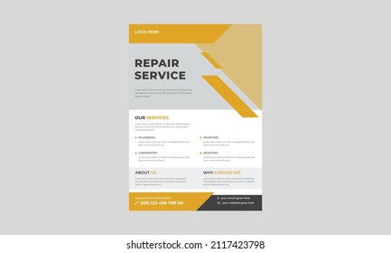 House Repair Services flyer, Home repair flyer banner bosters, Construction business flyer template.