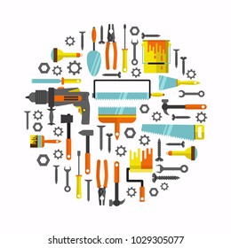 House repair tools instruments flat instruments vector set